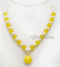 SALE 6-7mm Natural White Pearl & 8mm yellow bead and 18mm yellow Pendant 17" necklace-ne5991 Wholesale/retail Free shipping 2024 - buy cheap