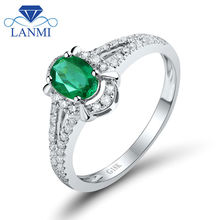 Solid 18K Real White Gold Natural Emerald Wedding Ring Promised Diamond Gemstone Fine Jewelry for Women Christmas Party Gift 2024 - buy cheap