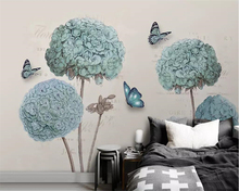 Beibehand-papel de parede personalizado 3d, hortência, borboleta, 3d, fundo, sala de estar, quarto, plano de fundo, tv, murais 2024 - compre barato