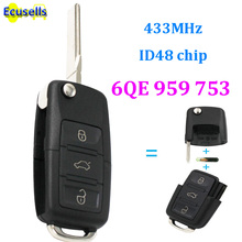 NEW Flip FULL Remote Key 3 Buttons With ID48 Chip 6QE 959 753 433MHz for Volkswagen Fox Gol Sharan Saveiro 6QE959753 2024 - buy cheap