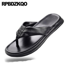 Fashion Slip On Slides Water Casual Outdoor Shoes Black Waterproof Designer Soft Men Sandals Leather Summer Slippers Flip Flop 2024 - buy cheap