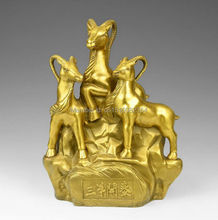 Chinese Fengshui Brass Zodiac Year Three Sheep Goat Wealth Money Rich Statue 2024 - buy cheap