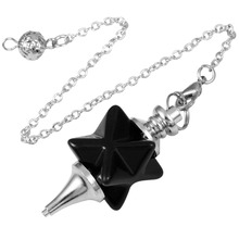 SUNYIK 1Lot (5Pc) Black Obsidian Merkaba Star Pendulum for Dowsing Divination Healing Chakra Reiki 2024 - buy cheap