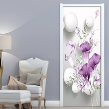 Papel de parede 3d autoadesivo em pvc, porta removível, fresco, roxo, calla, papel de parede da sala de estar, decoração de portas, decalques, diy 2024 - compre barato