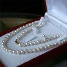 Women's 8MM White Akoya Shell Pearl Necklace + Earring Set AAA 18" AA154 2024 - buy cheap