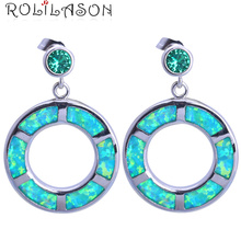 ROLILASON da festa de Aniversário para as mulheres verde Opal de Fogo de Prata Carimbado Dangle Brincos Moda Saúde Jóias de Opala Jóias JE1159 2024 - compre barato