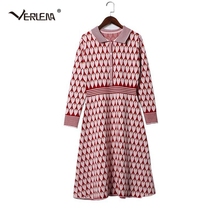 Verlena 2019 Long Sweater Winter Dress Peter Pan Collar Raindrop Pattern Knit Dresses Panel OL Office Lady Women Sweater Dress 2024 - buy cheap