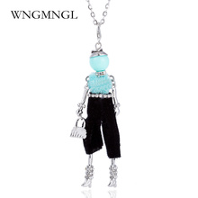 WNGMNGL New Design Doll Necklace Pendant Silver Color Long Chain Rhinestone Necklaces With Bag for Women Girl Statement Jewelry 2024 - buy cheap