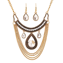 Women's Vintage Multilayers Chain Short Necklace Water Drop Earrings Jewelry Set  5LJL 2024 - buy cheap
