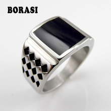 N Hot Sale Cool Men's Jewelry Chunky Stainless Steel Black Enamel Punk Ring For Men 2024 - buy cheap