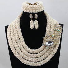 Conjunto de jóias de luxo em creme branco, para casamento, com miçangas, cerimônia de fantasia africana, frete grátis, hx145 2024 - compre barato
