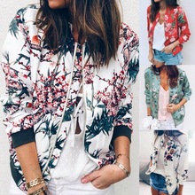 Chaqueta informal con cremallera y estampado Floral para mujer, chaqueta Bomber holgada de manga larga con cuello redondo, Tops de moda, prendas de vestir exteriores 2019 2024 - compra barato