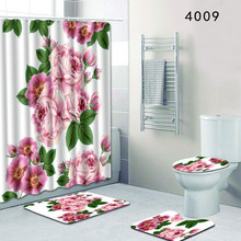 4pcs Bathroom Floor Mat Sets Anti Slip rose Design Shower Curtains + Bath Mat + Contour Rug + Toilet Lid Cover Carpet 2024 - buy cheap