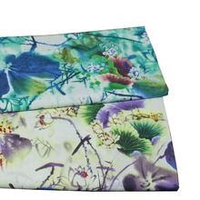 Tela de algodón/Lino con hojas de loto, tejido étnico verde y violeta, manualidad para vestido, cojín, cortina, decoración de Mantel 2024 - compra barato