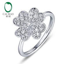 CaiMao 0.26ctw Natural Round F VS Diamond Engagement Ring Flower Shape 14K White Gold Wedding 2024 - buy cheap