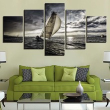 Home Decor Canvas Painting HD Prints 5 Pieces Sail Boat Wall Art Modular Sea Landscape Pictures For Living Room Artwork Poster 2024 - buy cheap