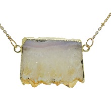 Collar de piedra natural para mujer, joyería Bohemia, piedra de cristal de cuarzo amarillo de pulido crudo, geode, drusa, rectangular, tajada 2024 - compra barato