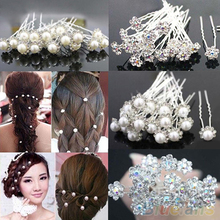 Horquillas para el pelo para novia y mujer, horquillas para el pelo con perlas falsas de cristal, horquilla con flores, pinzas para el pelo en forma de U, joyería para el cabello, 20 unids/lote 2024 - compra barato