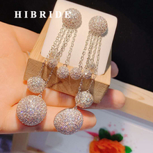 HIBRIDE New Arrival Long Round Drop Dangle Earrings AAA Cubic Zircon Pave for Women Pendientes Mujer Brincos Party Jewelry E-471 2024 - buy cheap