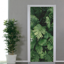 PVC Self-Adhesive Door Sticker 3D Green Plant Leaves Wallpaper Living Room Bedroom Home Decoration Door Decals Papel De Parede 2024 - buy cheap