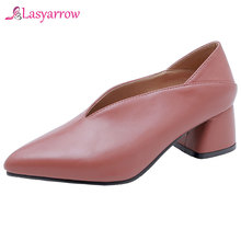 Lasyarrow 2019 Women Pumps Fashion Mules Women Shoes Square High Heel Pointed Toe Pu Leather Casual Classic Ladies Pumps Size 48 2024 - buy cheap