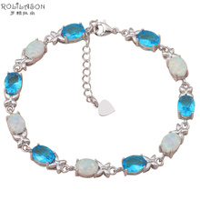 Super supplier White fire opal Silver Stamped Charm Bracelets for women Blue Crystal Party & Wedding fashion jewelry OB038 2024 - buy cheap