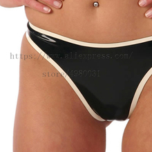 100% handmade latex T-back women's latex briefs in black with white trim color 2024 - buy cheap