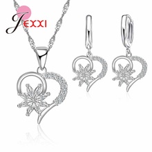 925 Sterling Silver Necklace&Earring Jewelry Sets Fashion Girl's Gift Party Jewelry Heart-shaped Flower Pendant Top Sale 2024 - buy cheap