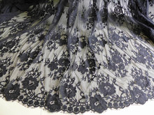 BLACK Lace Fabric, Vintage Eyelash Floral Fabric, Wedding Fabric with Scalloped edge, Bridal bolero jacket Lace 2024 - buy cheap