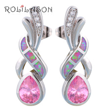 Rosa zirconia Zirconia Super fornecedor Roxo opal de fogo Prata Carimbado Moda Jóias Dangle Brincos Fine jewelry OE306 2024 - compre barato