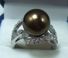 Noblest 12mm coffee  shell pearl 18KGP ring(#6,7,8,9) 2024 - buy cheap