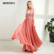 Vestido De Festa V Neck Long Evening Dress Lace Flower Pink Evening Dresses Party Elegant 2021 Hot Sale Floor Length Prom Gowns 2024 - buy cheap