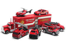 Juego de 7 unids/set de camión de bomberos, camión de bomberos, helicóptero, contenedor de camión, coche de aleación, juguete de colección, modelo para niños, regalo 2024 - compra barato