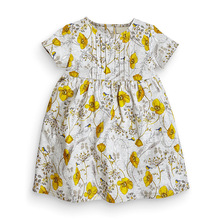 Pouco Maven Nova Verão Crianças Curto Lindo Cinza Amarelo Floral Impresso O-pescoço de Malha de Algodão Meninas 1-6yrs Vestidos Casuais 2024 - compre barato