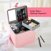 Casegrace Leather Large Capacity Cosmetic Makeup Storage Box Delicate PU Make Up Organizer Pink Jewelry Box Glossy Jewel Case 2024 - buy cheap