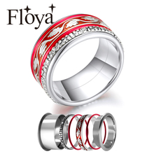 Floya Filled Stackable Rings Set For Women Red Enamel Leaf Base Accessories Multi Stainless Steel Band Wedding Ring Jewelry 2024 - buy cheap