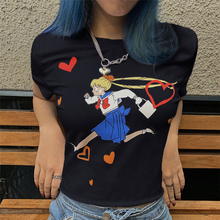 Kawayi/японская Футболка с принтом для девочек; Милая женская футболка с пупком для девочек; хлопковая Футболка; укороченные топы; Базовая футболка с короткими рукавами; Femme 2024 - купить недорого