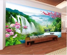 Mural personalizado foto 3d papel montaña cascada lago flores pintura para sala de estar 3d murales de pared papel pintado para paredes 3 d 2024 - compra barato