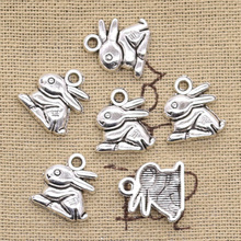 15 Uds Charms Lovely Rabbit 14x13mm ajuste para hacer colgantes antiguos, color plata tibetana Vintage, joyería artesanal DIY 2024 - compra barato