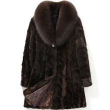 Casaco de pele de vison genuíno luxuoso, jaqueta com gola de raposa, casaco longo feminino de inverno, plus size 3xl 4xl lf5180 2024 - compre barato