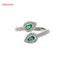 adjustable rings for women silver plated rose gold color tear drop green cubic zirconia wedding engagement ring fashion style 2024 - buy cheap