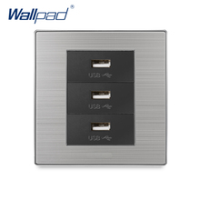 Wallpad 3 porta de carga usb para móvel 5v saída 1000ma luxo parede carregador energia aço inoxidável cetim painel metal