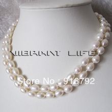 free shipping >>>>>32" 7-9mm White Rice Freshwater Pearl Necklace Strands Jewelry A 2024 - buy cheap