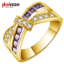 Hainon Cross Ring for Lady Paved Zircon Luxury Hot Princess Women Engagement Ring Purple Pink Jewelry Distribution 2024 - buy cheap