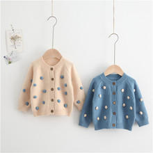 Suéter de algodão com pompom para meninas, casaco cardigã para crianças pequenas, roupas de bebês meninas 2024 - compre barato