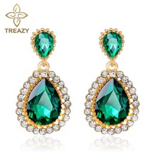 TREAZY Fashion Green Teardrop Crystal Bridal Earrings for Women Fashion Jewelry Luxury Gold Color Drop Earrings Prom Gift 2024 - buy cheap