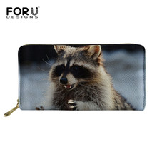 FORUDESIGNS-billeteras de piel de mapache con cremallera para mujer, cartera larga con bolsillo para teléfono, tarjetero, monedero largo de monedas 2024 - compra barato