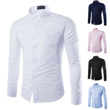 2019 camisa formal de luxo masculina manga longa magro ajuste camisas de negócios topo casual botão cor sólida blusa camisas tamanho M-XXXL 2024 - compre barato