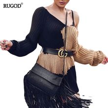 Rugod New 2019 Autumn Knitted Sweater Women Fashion Sexy Black & Brown Patchwork Sweater Female Batwing Sleeve Pullover Feminino 2024 - buy cheap