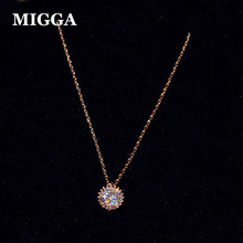 Migga-colar redondo de zircônio cúbico e corrente de clavícula, brilhante, 7mm, cor ouro rosa/prata, gargantilha feminina 2024 - compre barato